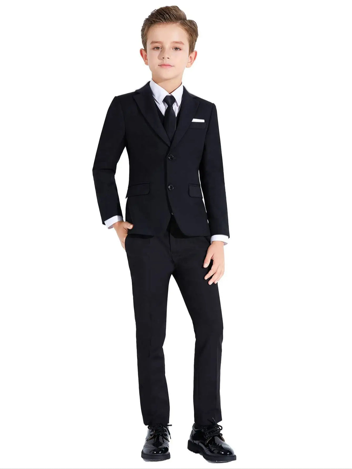 Boys’ 5-Piece Slim-Fit Formal Suit Set – Jacket, Vest, Trousers, Shirt & Tie