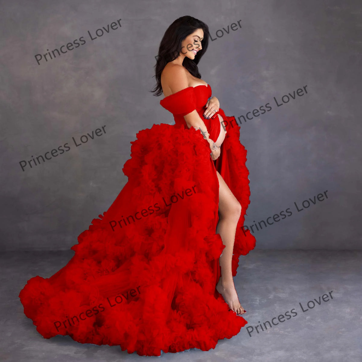 Tiered Tulle Off-Shoulder Prom Dress