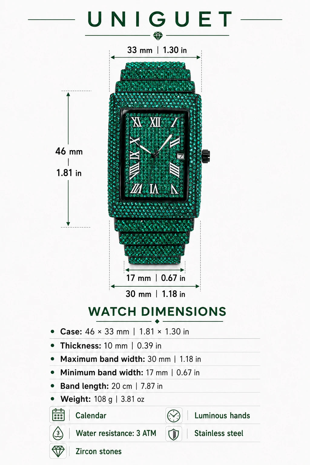 Green Rectangular Quartz Watch