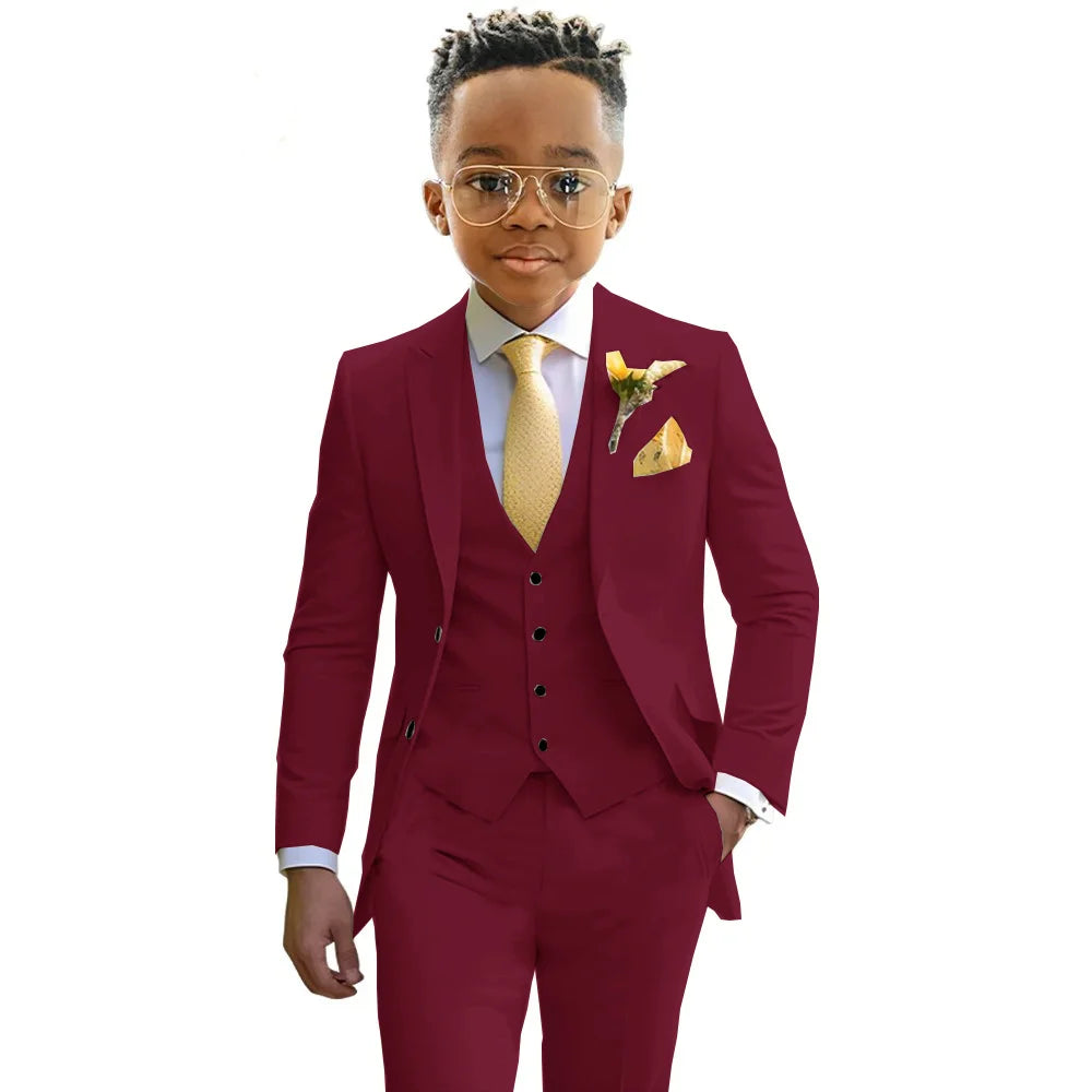 Boys’ 3-Piece Formal Suit Set – Jacket, Vest & Trousers, 2T–20T