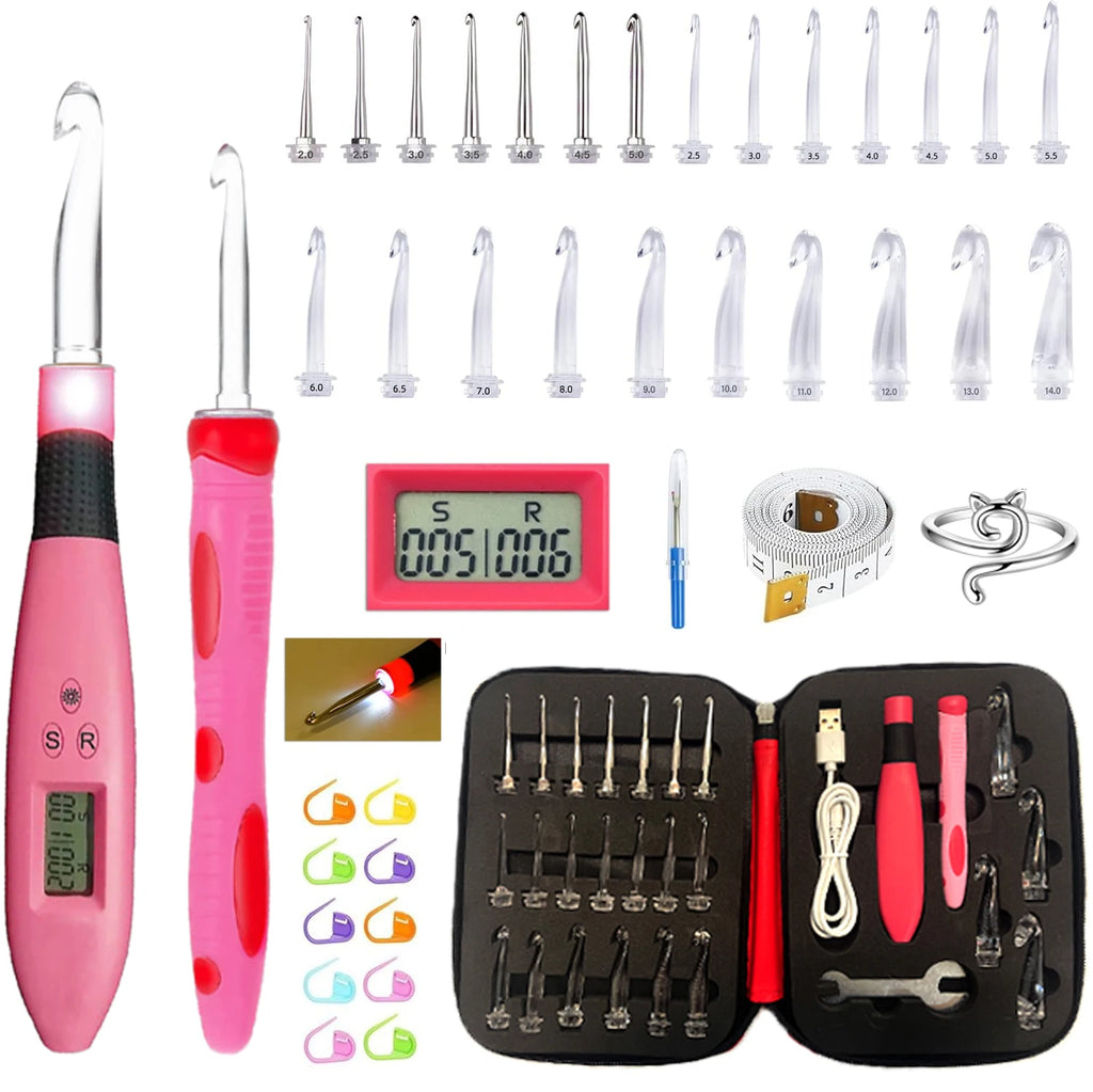 Lighted Crochet Hook Set with Digital Stitch & Row Counter