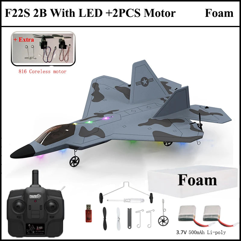 F22S Remote-Control Airplane – Gyro & LED Bundle Options