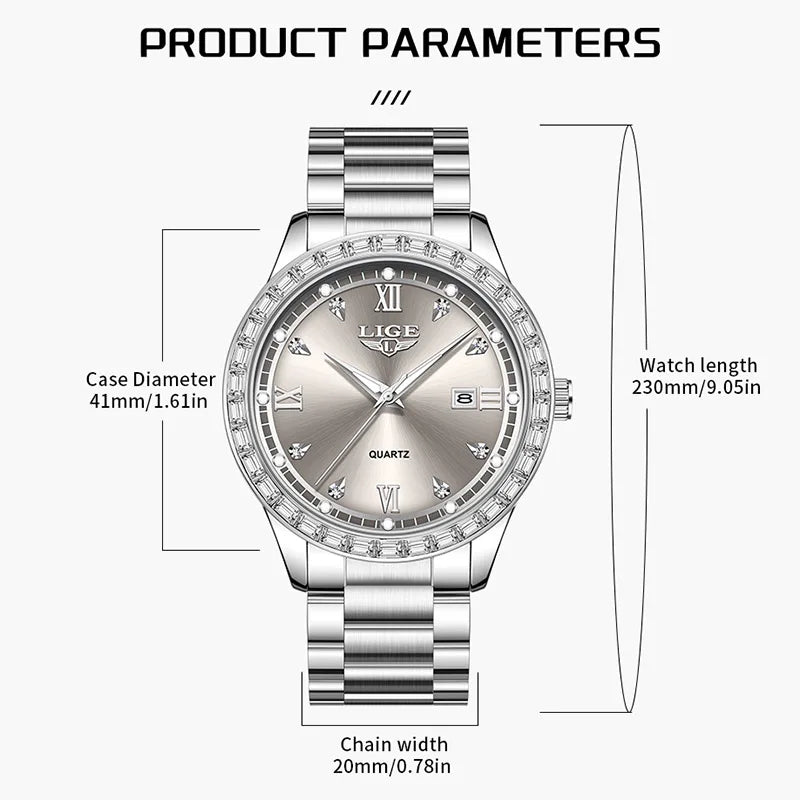 LIGE Women's Quartz Watch with Stainless Steel Band