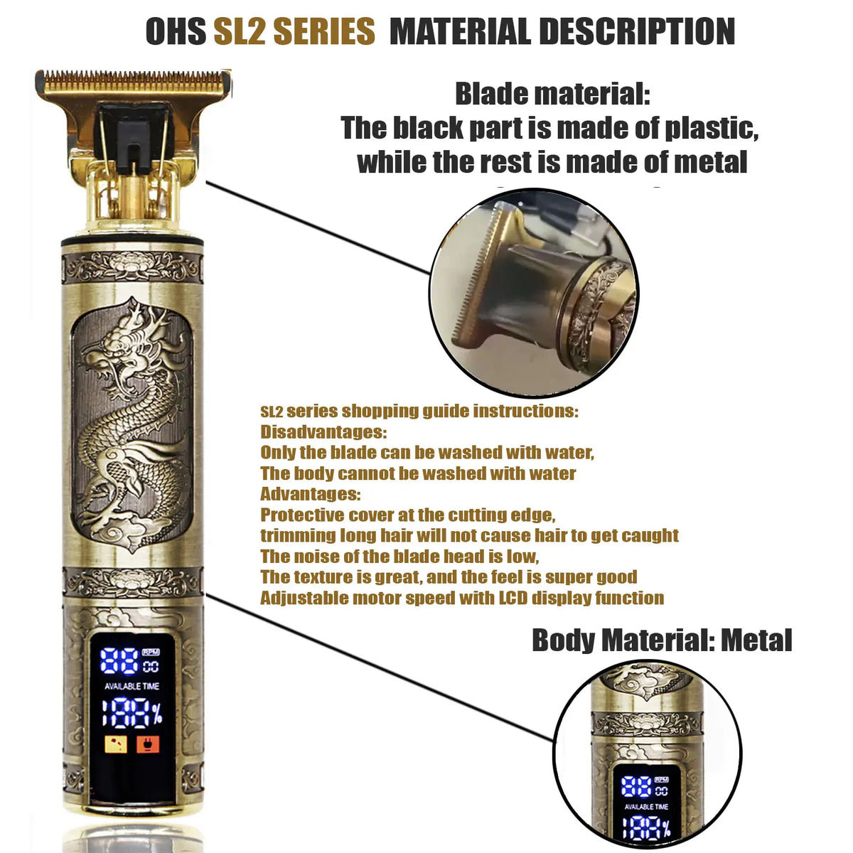 OHS T9 Rechargeable Hair & Beard Detail Trimmer – Dragon & Buddha Styles