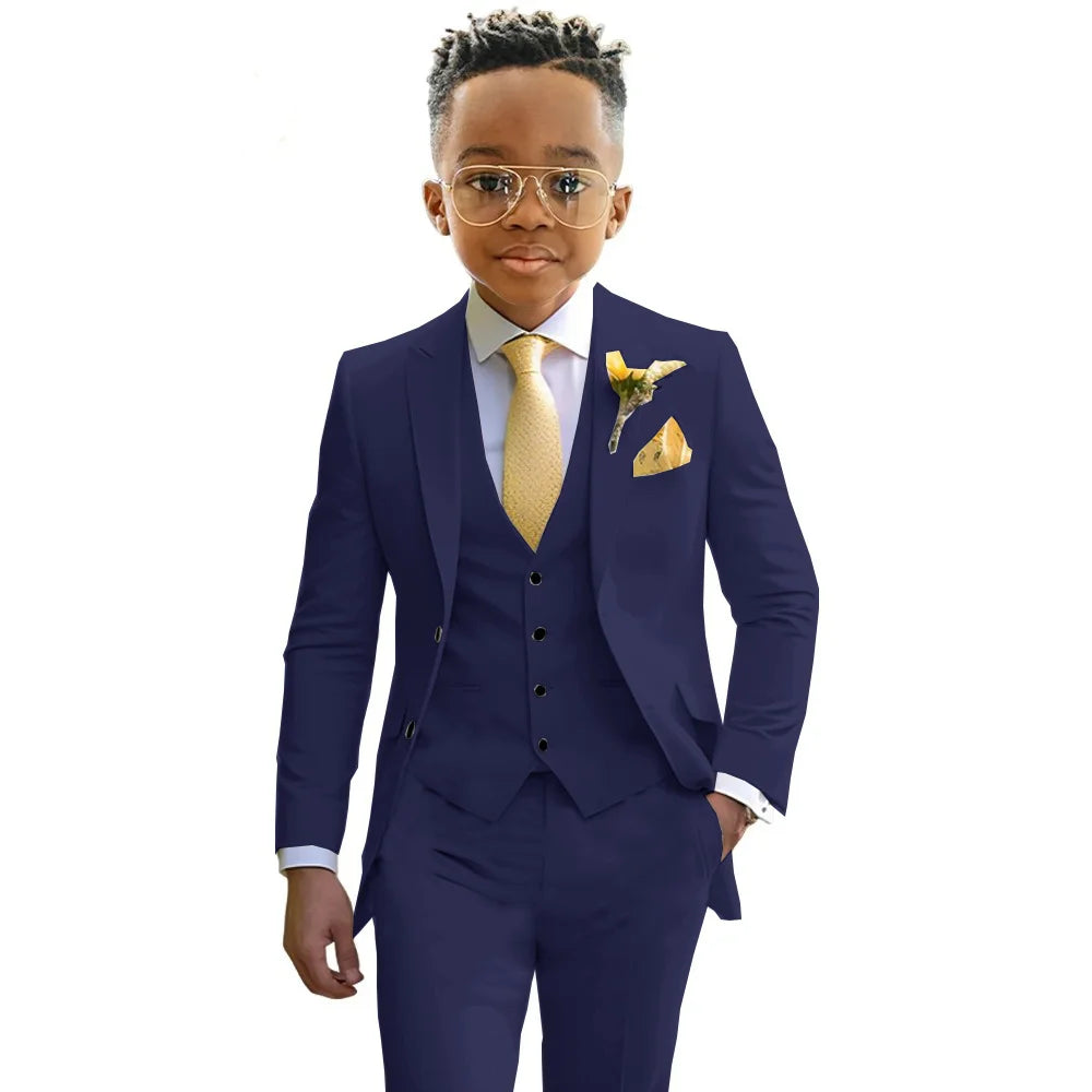 Boys’ 3-Piece Formal Suit Set – Jacket, Vest & Trousers, 2T–20T