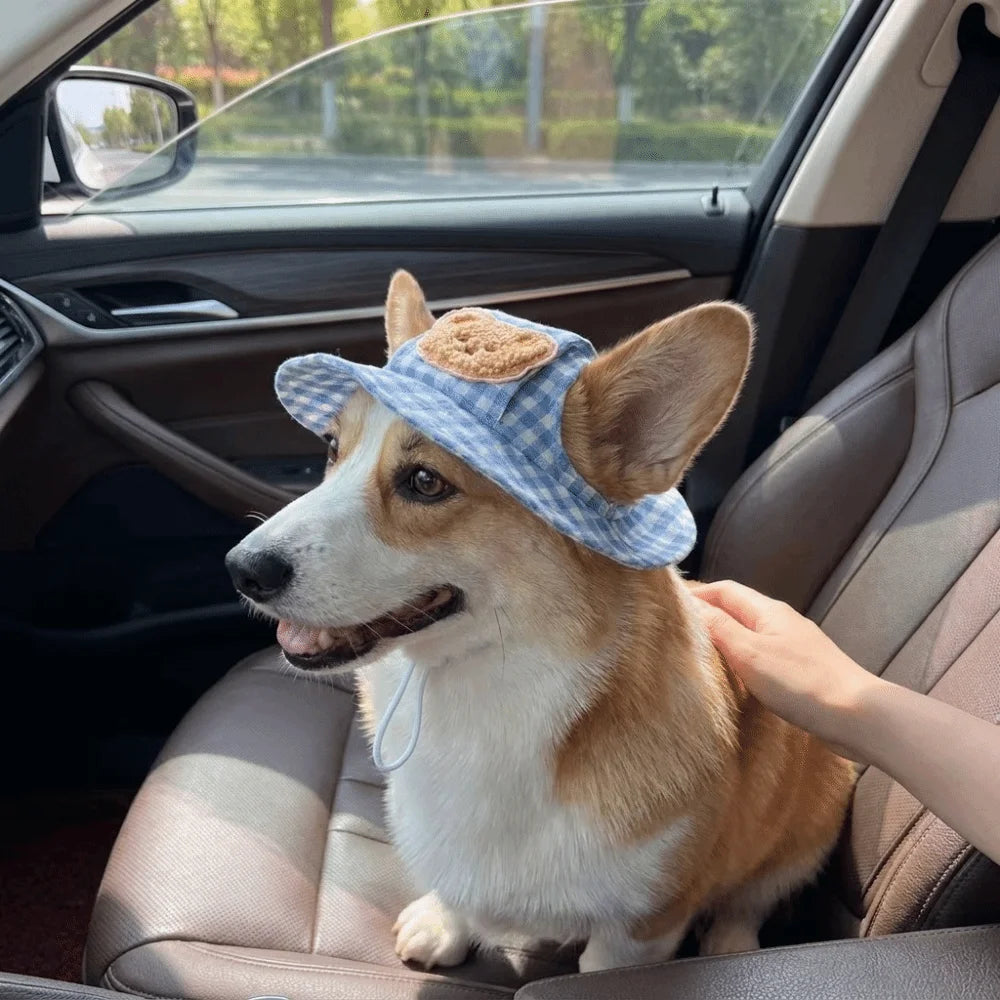 Gingham Dog Bucket Hat with Ear Openings