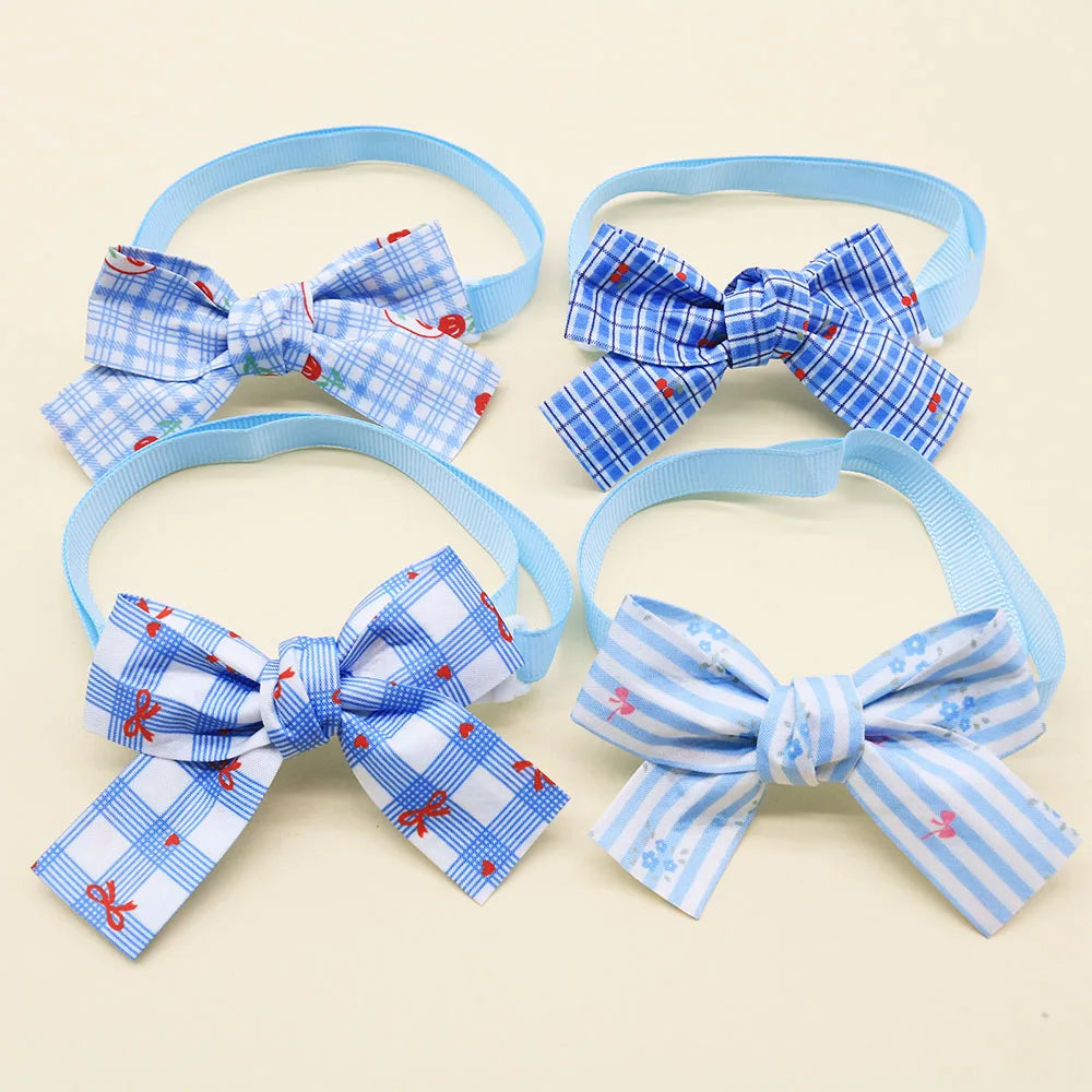 Blue Patterned Pet Bow Ties with Adjustable Straps