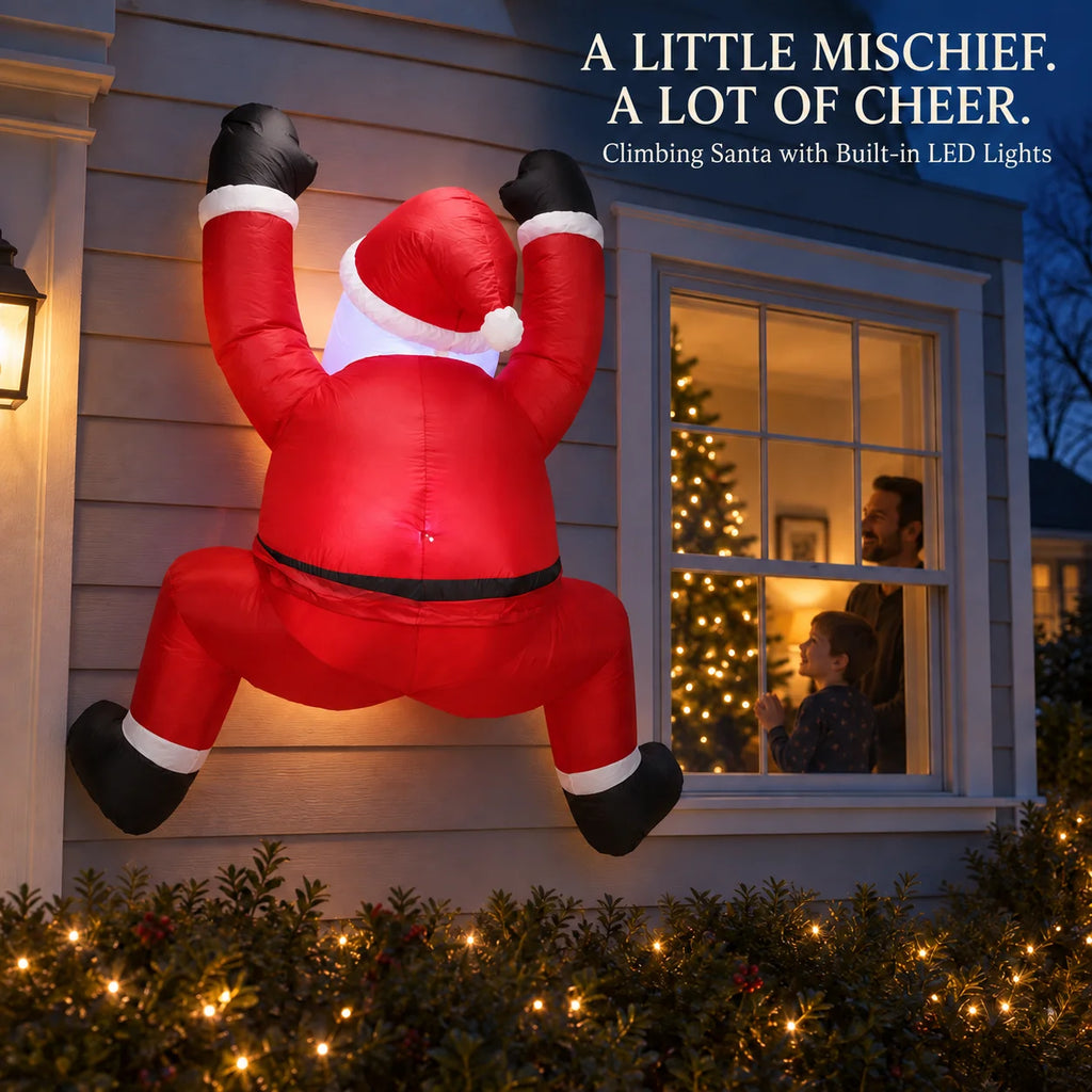 6FT Christmas Inflatable Climbing Santa with LED Lights Blow Up Yard Decor 1.8M Funny Santa Climbing Wall for Outdoor Garden Lawn Holiday Party Xmas Decor Yard Cafe Outdoor Decoration Props