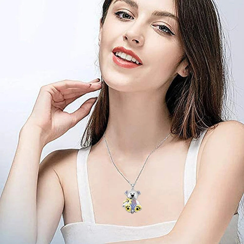 Teddy Bear Pendant Necklace with Colorful Accents