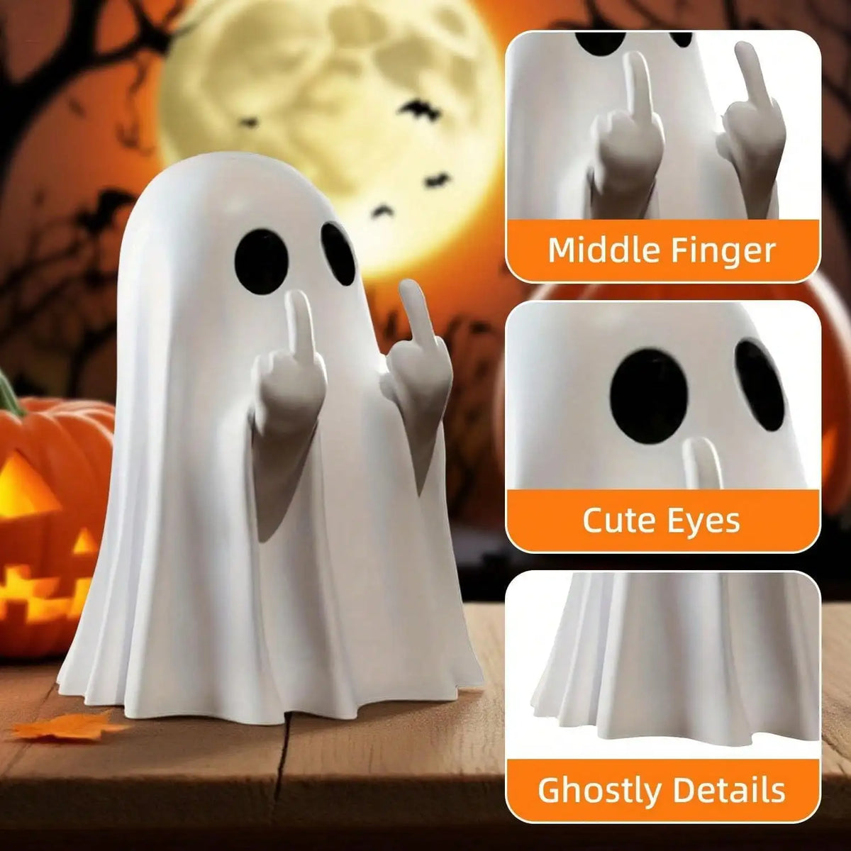 Cheeky Middle-Finger Ghost Halloween Figurine