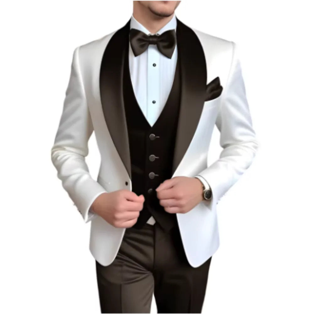 Customized Men's 3-Piece Tuxedo with Shawl Lapel Smoking Suit Wedding Groomsmen Formal Party Blazer Vest Pants Ternos Masculinos