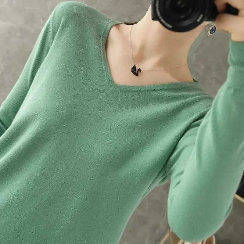 V-Neck Loose Knit Sweater, Soft Long Sleeve Pullover