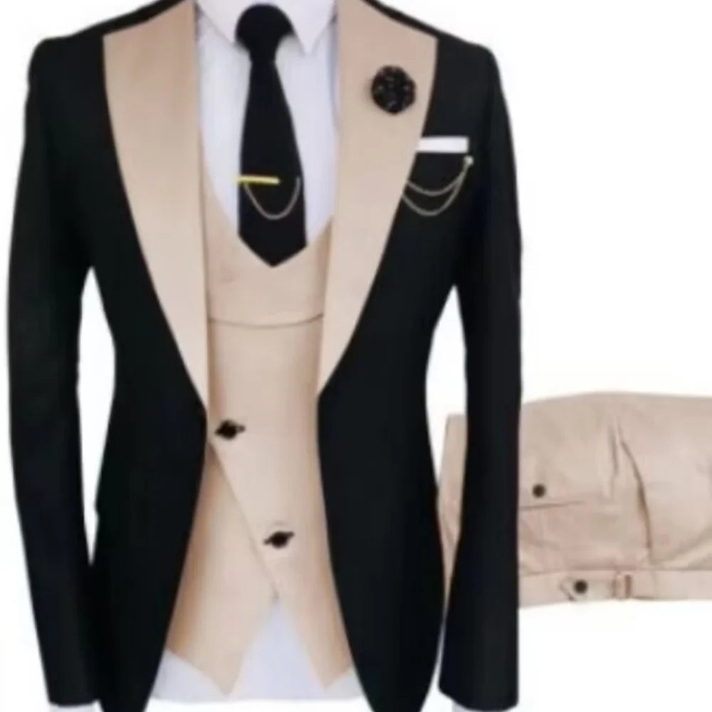 Men's Contrast-Lapel Formal Suit for Weddings & Prom