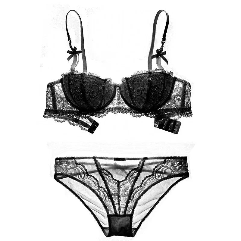 Floral Lace Push Up Bra Set with Panties and Garter