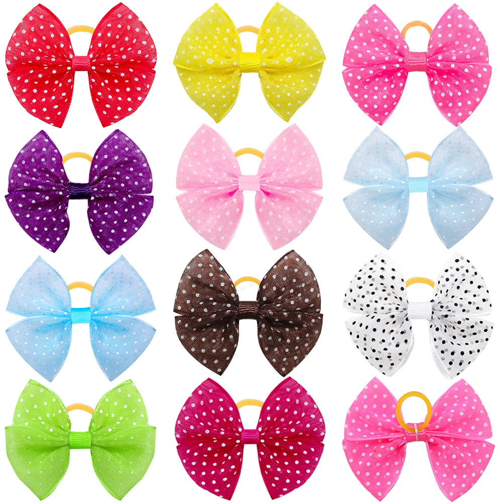 Polka-Dot Lace Dog Hair Bows with Elastic Bands