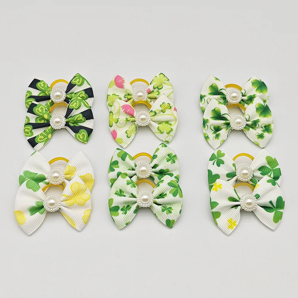 Dog Hair Bows with Elastic Bands – Mixed 10-Pack