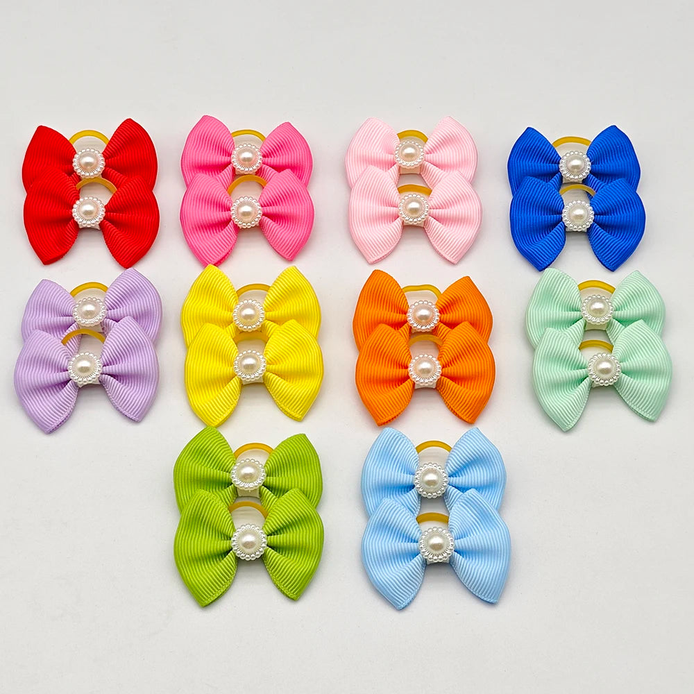 Dog Hair Bows with Elastic Bands – Mixed 10-Pack