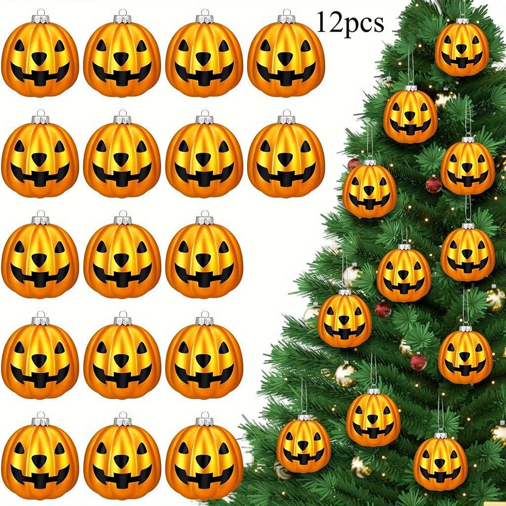 Halloween Ghost & Pumpkin Hanging Ornaments – 12 Pieces