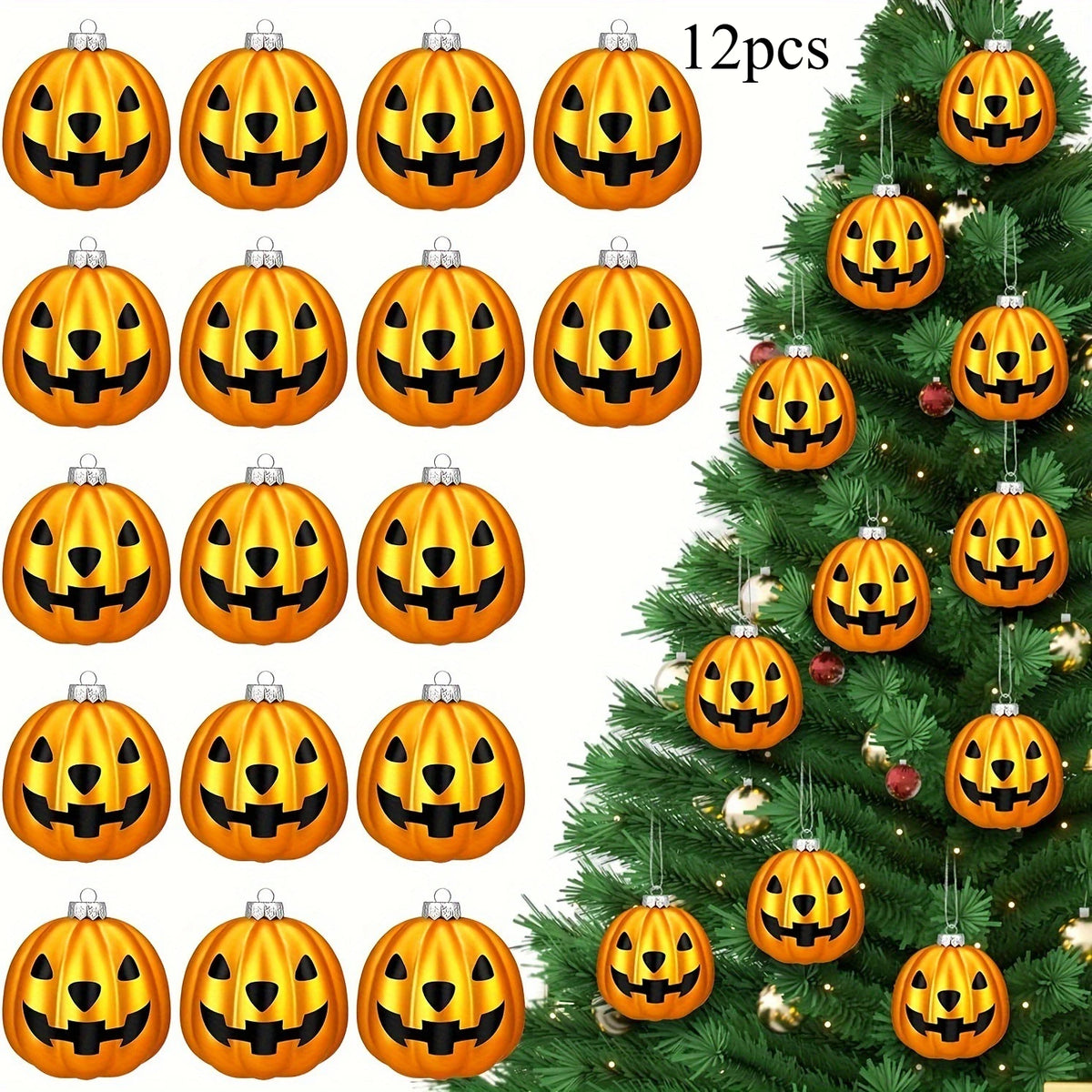 Halloween Ghost & Pumpkin Hanging Ornaments – 12 Pieces
