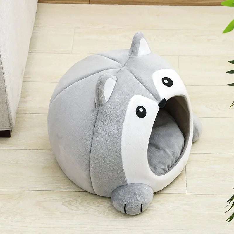 Husky-Shaped Plush Cat Cave Bed – Three Sizes