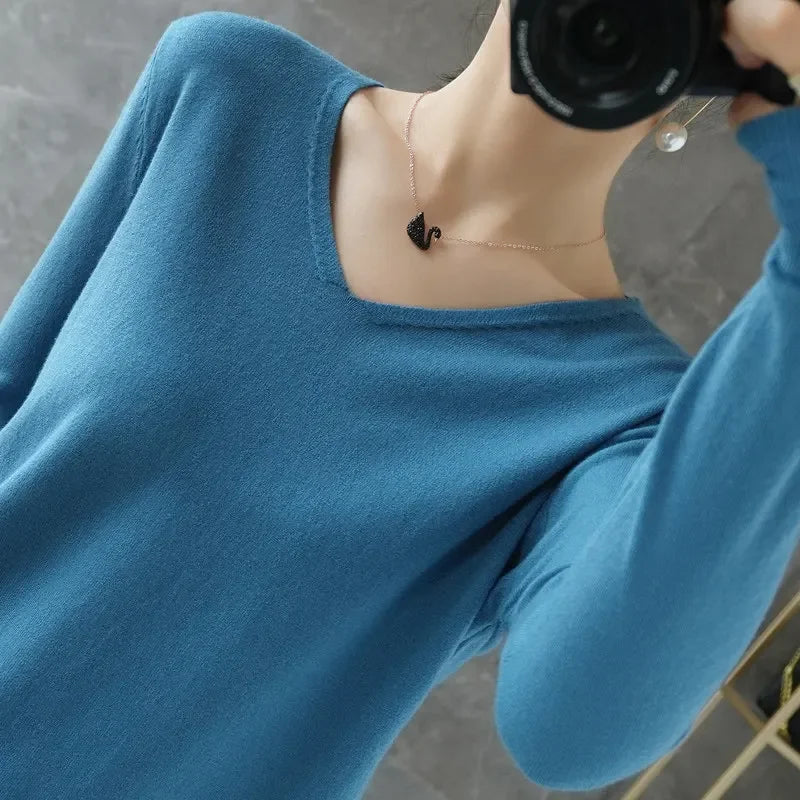 V-Neck Loose Knit Sweater, Soft Long Sleeve Pullover