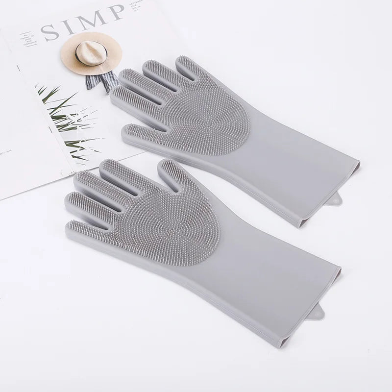 Pink Silicone Pet-Bathing Scrub Gloves