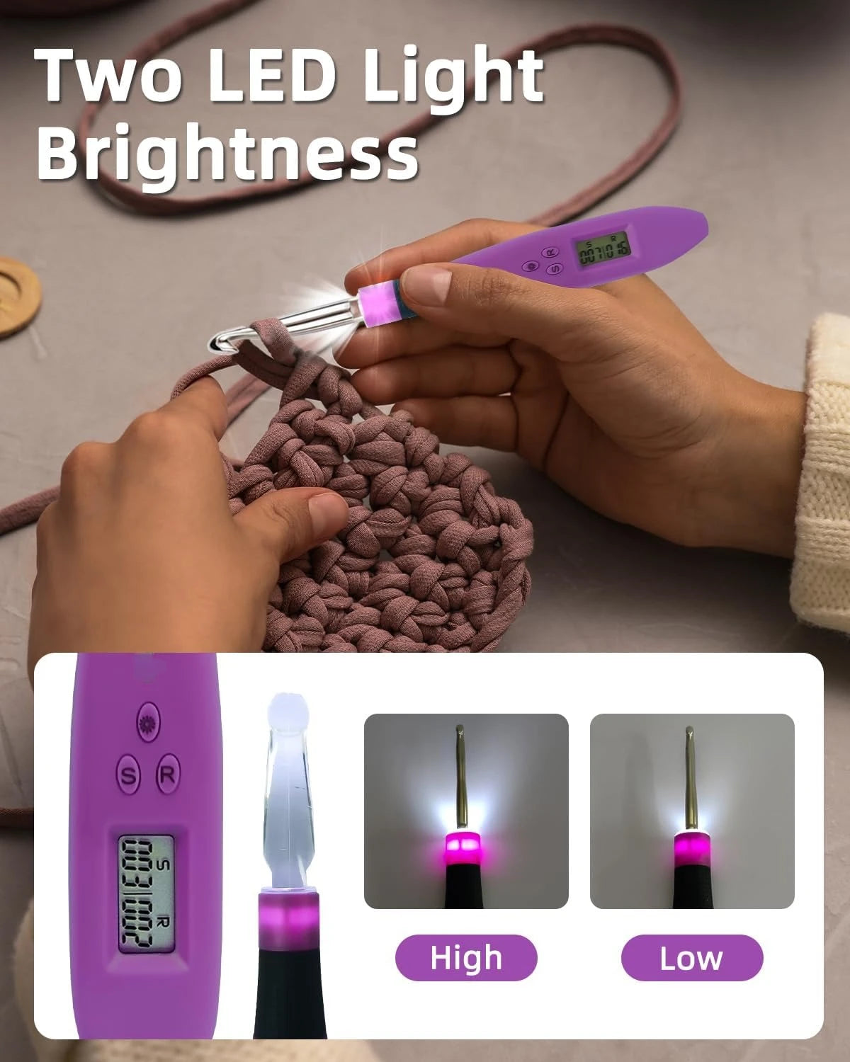 Lighted Crochet Hook Set with Digital Stitch & Row Counter