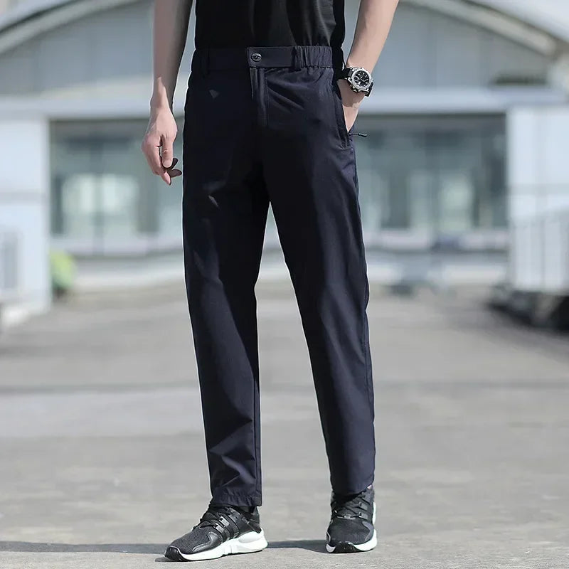 Men’s Lightweight Stretch Straight-Leg Pants – Elastic Waist