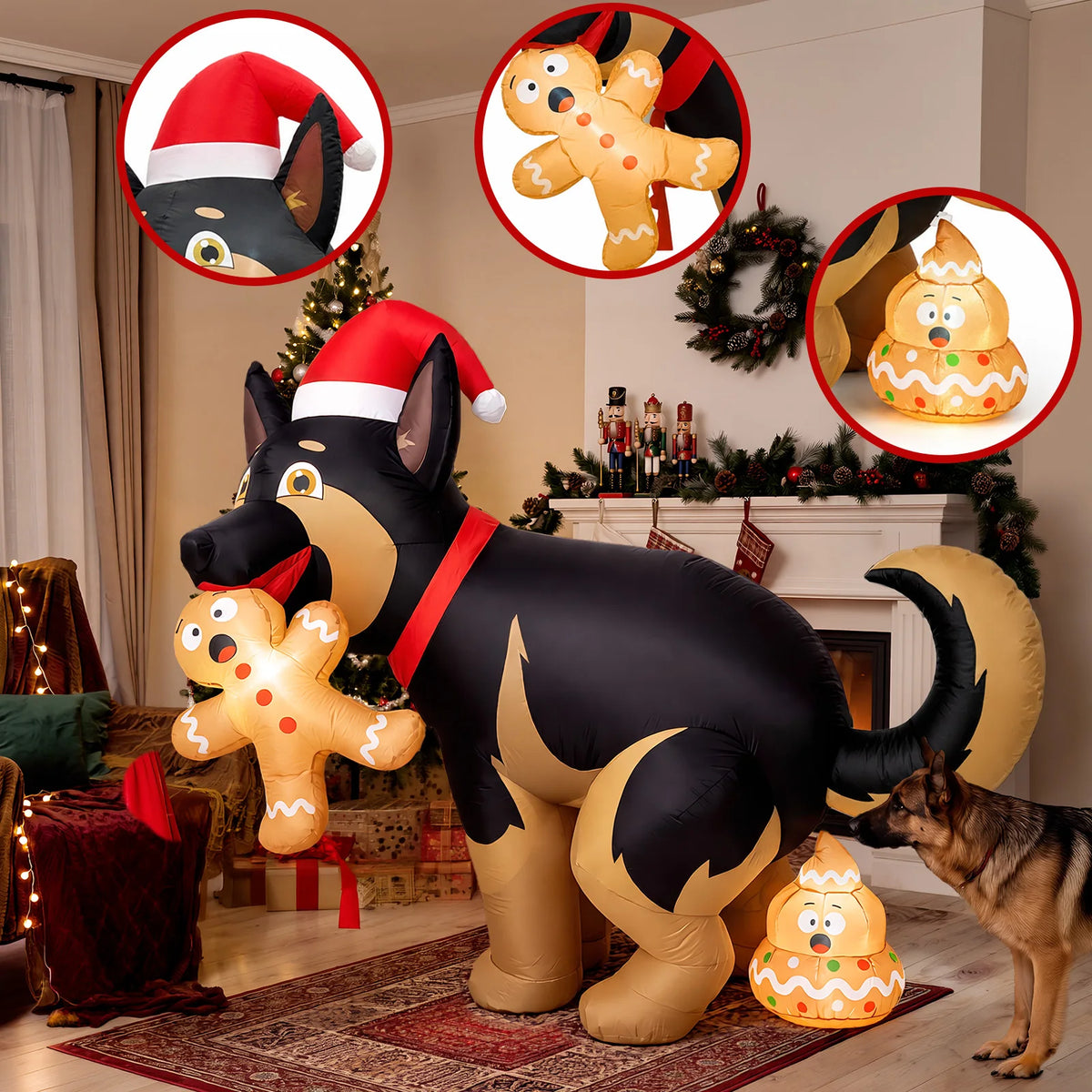 5 ft Dog & Gingerbread Man Novelty Christmas Decoration
