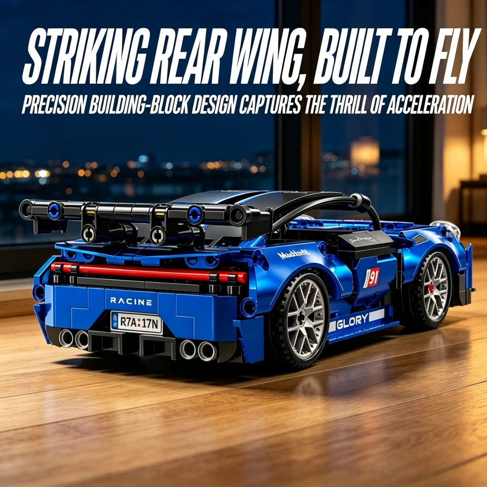 KAVOWORLD Metallic-Blue Sports Car Building Set – 444 Pieces
