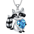 Raccoon Pendant Necklace with Blue Heart Accent