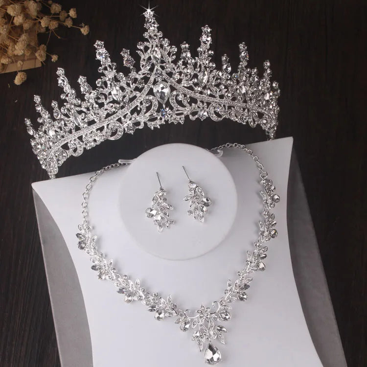 Baroque Crystal Bridal Jewelry Set with Tiara, Necklace and Earrings