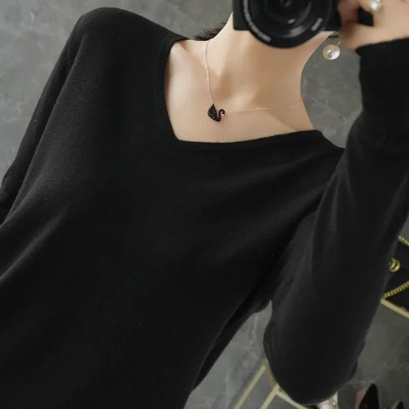V-Neck Loose Knit Sweater, Soft Long Sleeve Pullover