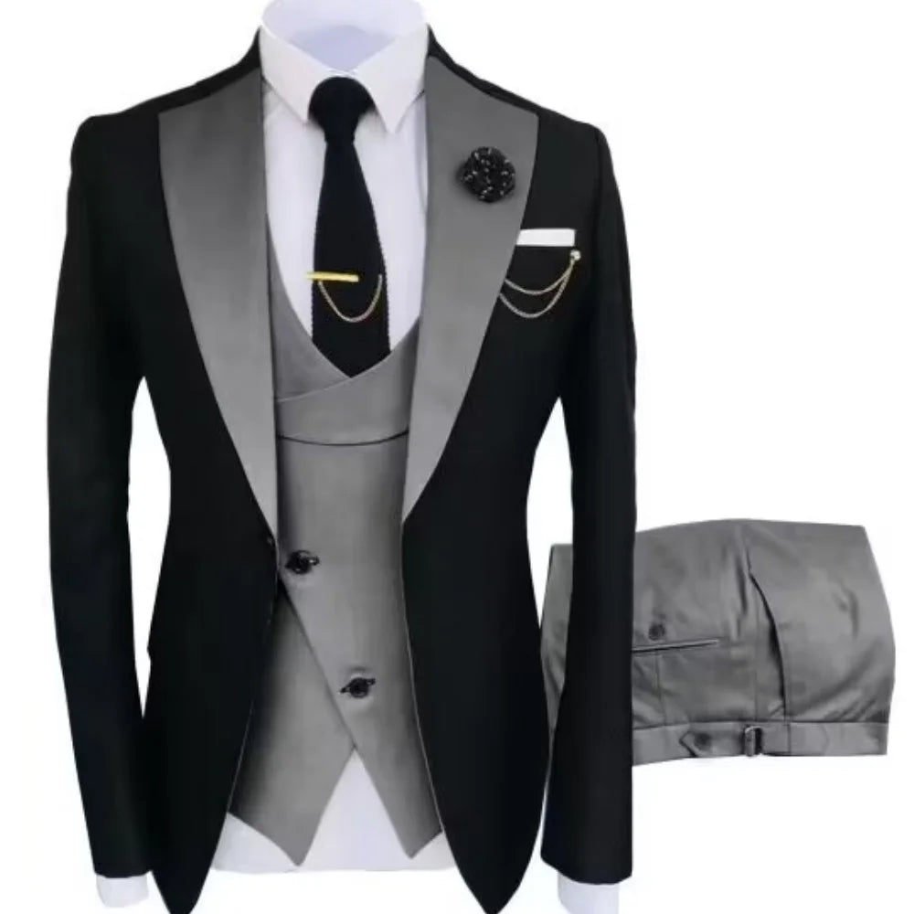 Men's Contrast-Lapel Formal Suit for Weddings & Prom