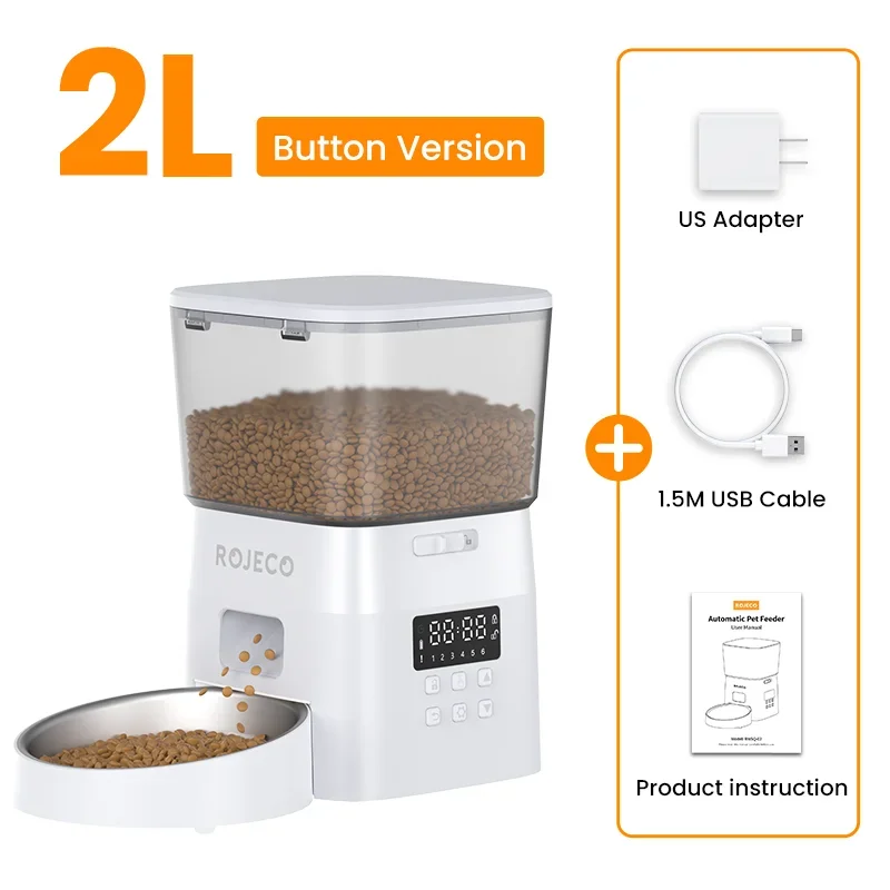 ROJECO 2L Automatic Pet Feeder – Button Controls