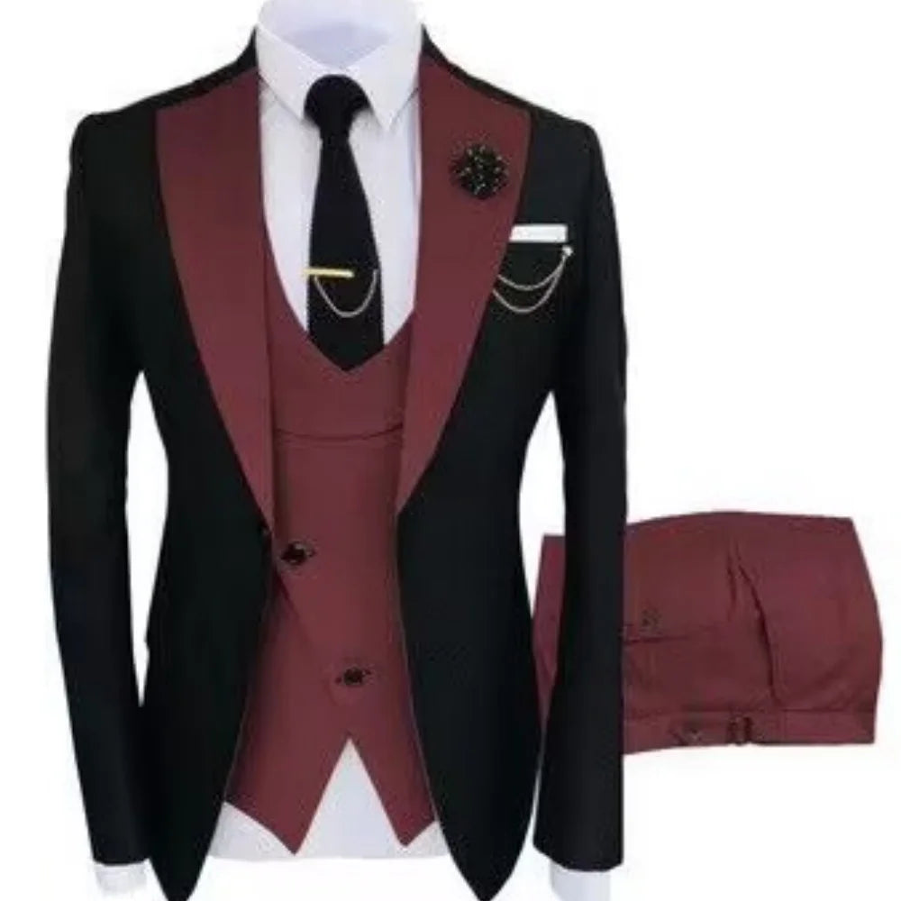 Men's Contrast-Lapel Formal Suit for Weddings & Prom