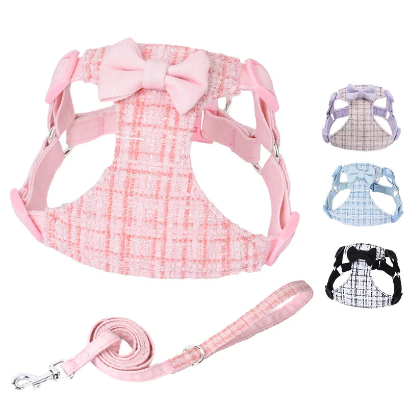 Plaid Bow Pet Harness & Leash Set