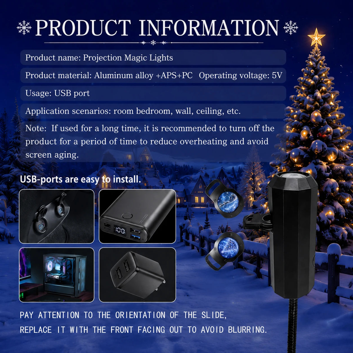 USB Christmas Projector Light with 8 Patterns