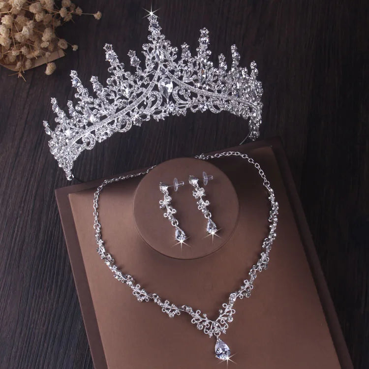 Baroque Crystal Bridal Jewelry Set with Tiara, Necklace and Earrings