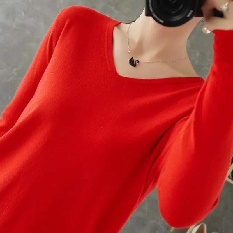 V-Neck Loose Knit Sweater, Soft Long Sleeve Pullover