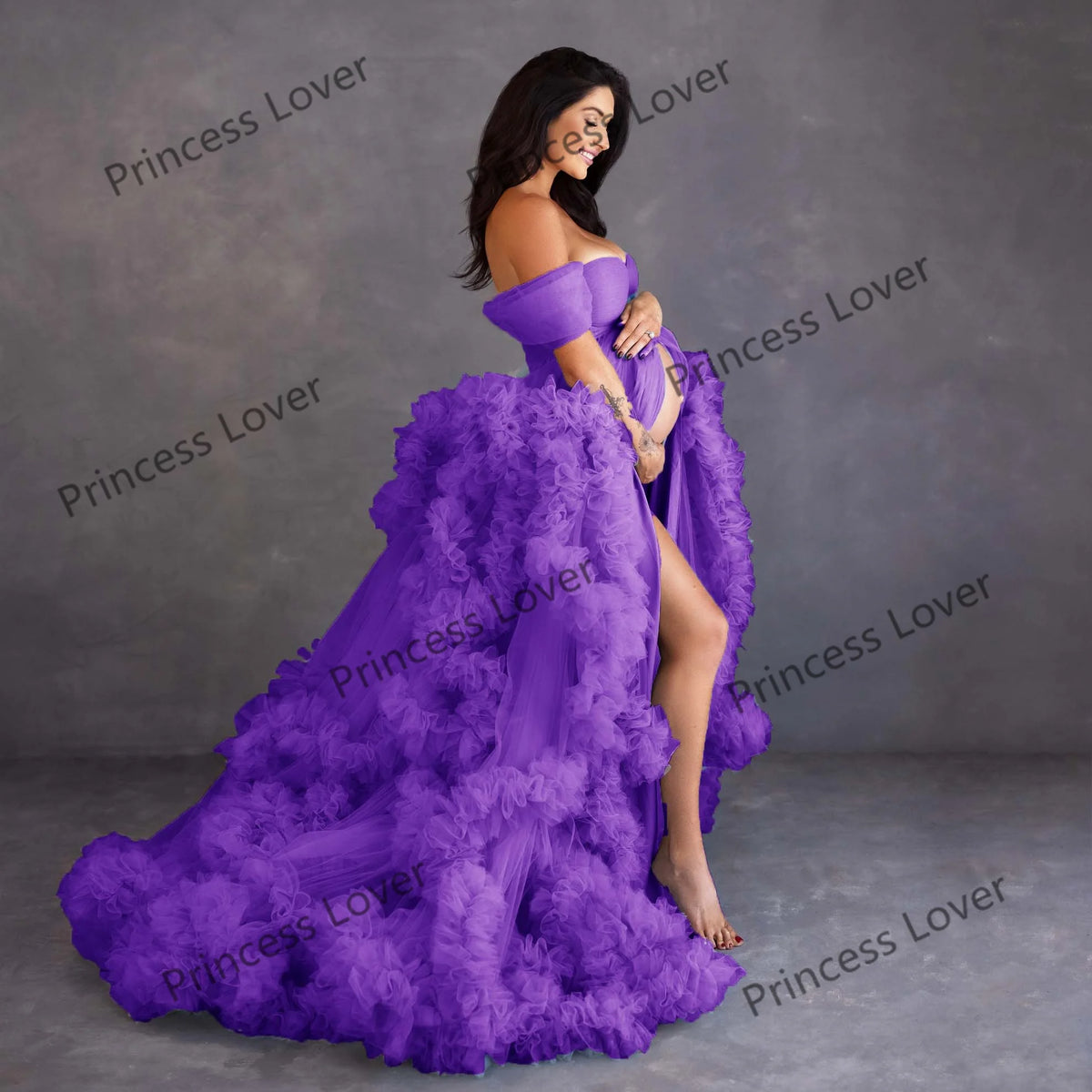 Tiered Tulle Off-Shoulder Prom Dress