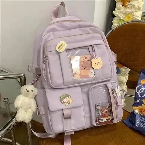 Colorblock School Backpack with Clear Display Pockets
