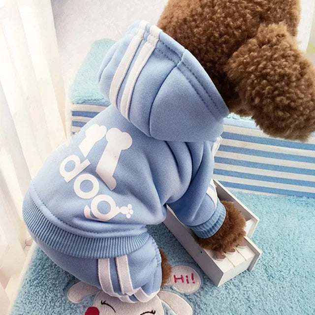 Hooded Dog Jumpsuit with Stripes & Bone Graphic