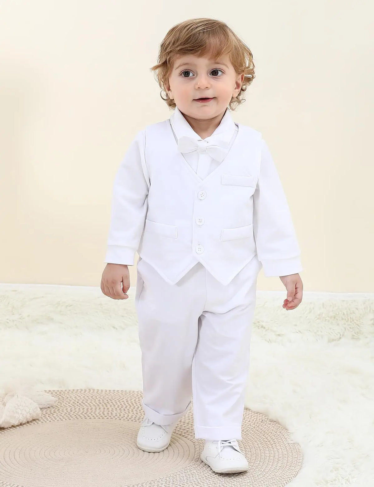 Baby Boys’ Formal Bodysuit, Vest & Trouser Set with Bow Tie – 3–18 Months
