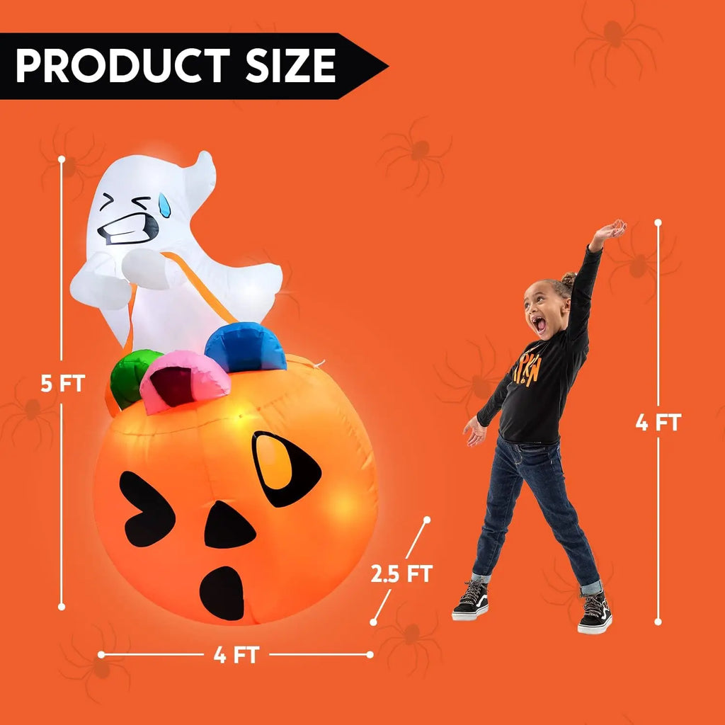 5-Foot LED Halloween Inflatable Ghost with Pumpkin Candy Bag