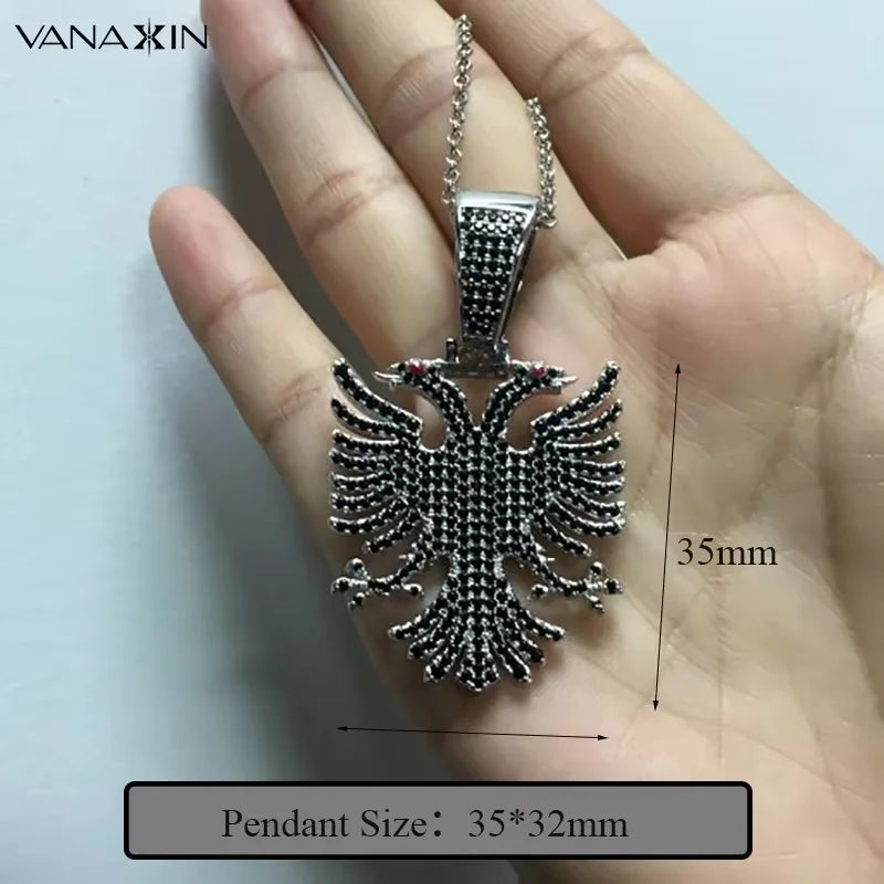 Albanian Double-Headed Eagle Cubic Zirconia Pendant Necklace