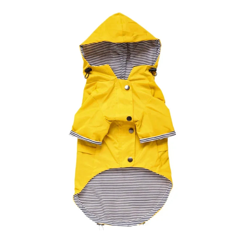 Yellow Hooded Dog Coat with Striped Lining