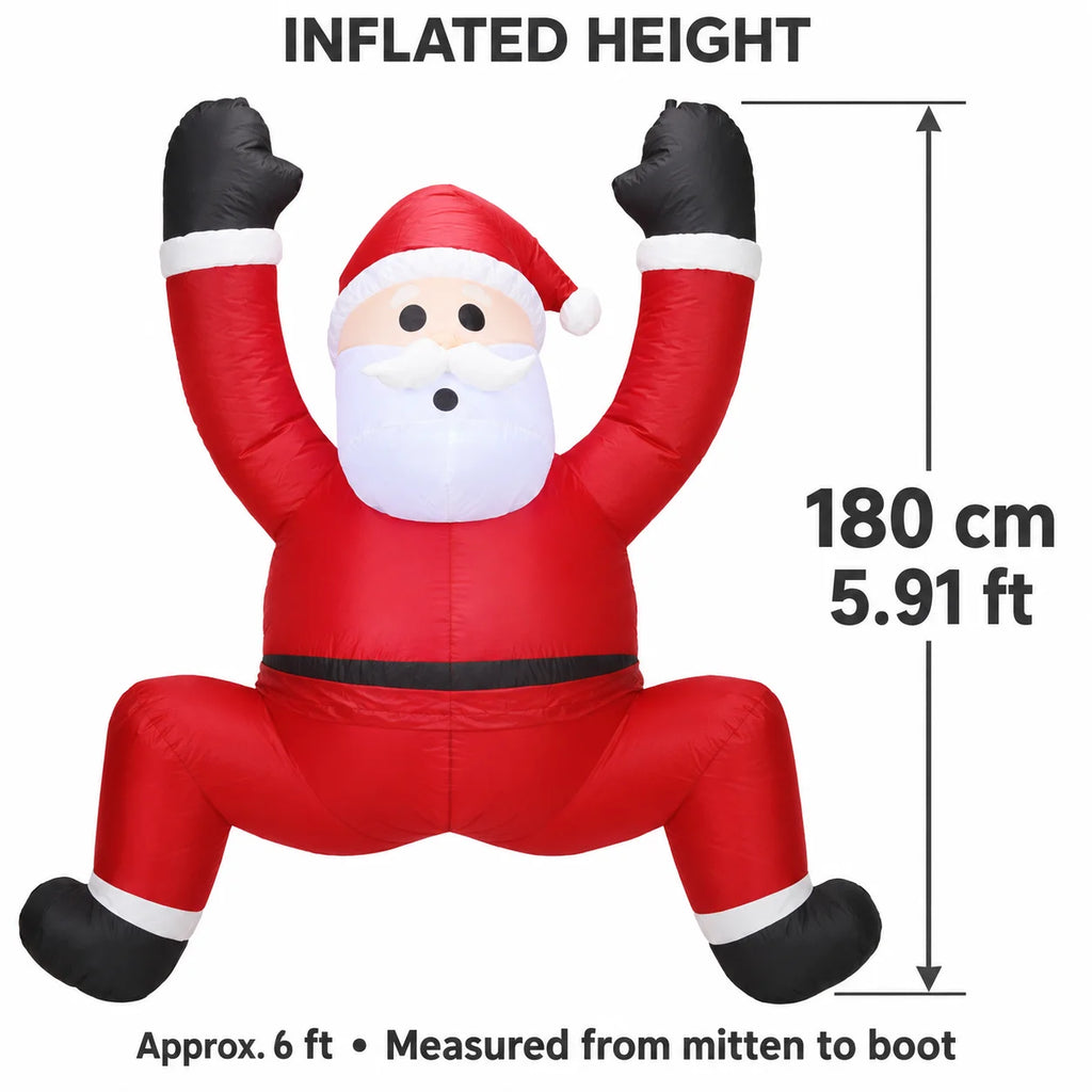 6FT Christmas Inflatable Climbing Santa with LED Lights Blow Up Yard Decor 1.8M Funny Santa Climbing Wall for Outdoor Garden Lawn Holiday Party Xmas Decor Yard Cafe Outdoor Decoration Props