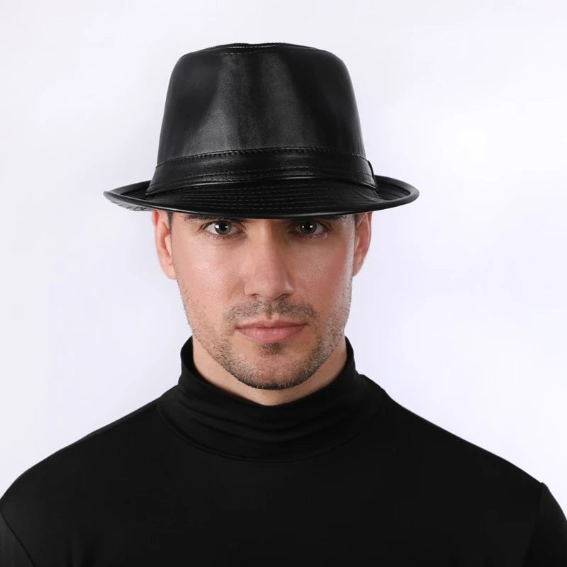Black Leather Fedora with Matching Hatband