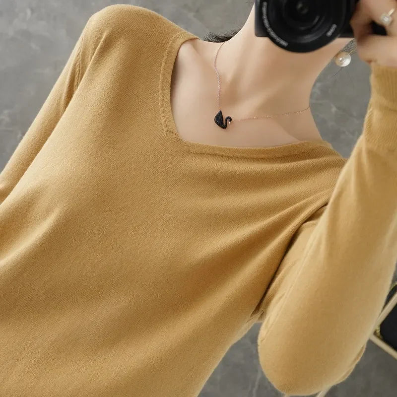 V-Neck Loose Knit Sweater, Soft Long Sleeve Pullover
